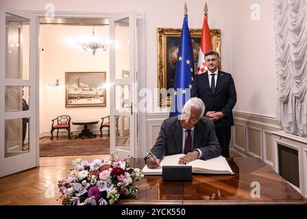 Zagreb, Croatie. 23 octobre 2024. Le premier ministre croate Andrej Plenkovic a reçu le président nouvellement élu du Conseil européen, António Costa, en visite officielle, à Zagreb, en Croatie, le 23 octobre 2024. Photo : Josip Regovic/PIXSELL crédit : Pixsell/Alamy Live News Banque D'Images