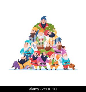 gnomes. conte de fées personnages drôles foule de gnomes. personnes de fantaisie de dessin animé vectoriel Illustration de Vecteur