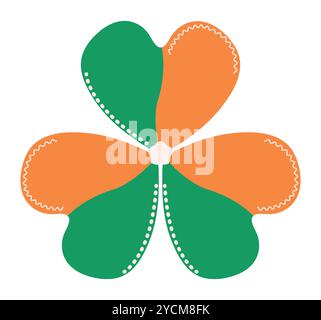 Trèfle irlandais unique coloré ; feuille aux couleurs vert, orange et blanc comme un drapeau de l'Irlande ; le symbole de la fête de Patrick, illustration vectorielle Illustration de Vecteur