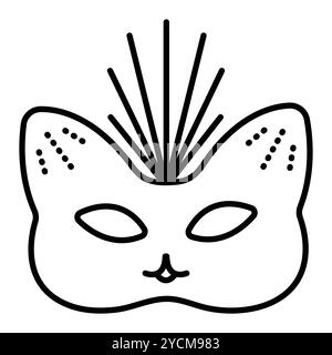 Masque de mascarade de chat avec une couronne, pièce de costume de carnaval de chaton, icône de ligne noire féline, trait modifiable, pixel parfait Illustration de Vecteur