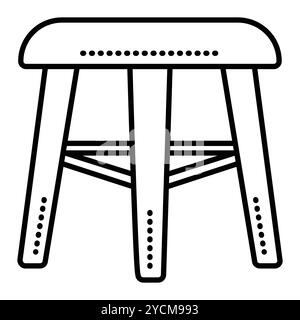 Tabouret sans dossier, meubles de maison, icône de ligne noire vectorielle unique. Contour signe monochrome, contour modifiable, pixel parfait Illustration de Vecteur