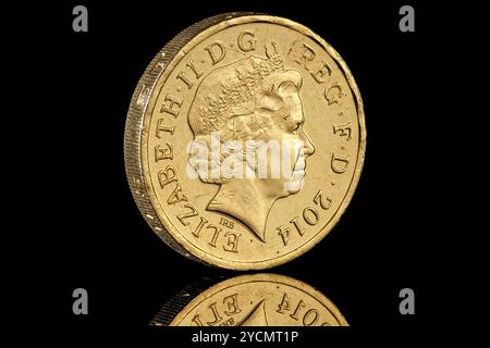 Face avant (avers) d'une pièce de 2014 £ 1 représentant le 4e portrait de la reine Elizabeth II par Ian Rank Broadlea Banque D'Images