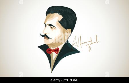 Allam Iqbal Portrait pour les illustrations du 9 novembre Illustration de Vecteur