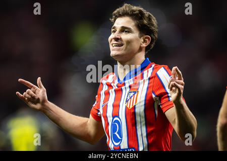 Madrid, Espagne. 23 octobre 2024. Julian ALVAREZ de l'Atletico Madrid célèbre son but lors du match MD3 de l'UEFA Champions League, League phase entre l'Atletico de Madrid et le LOSC Lille le 23 octobre 2024 au stade Riyadh Air Metropolitano de Madrid, Espagne - photo Matthieu Mirville/DPPI crédit : DPPI Media/Alamy Live News Banque D'Images