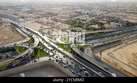 Riyad City Arabie Saoudite , Drone vue de l'autoroute très fréquentée The Green Field KSA - drones photographie Banque D'Images