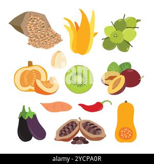 Fruits frais et nutritifs avec des légumes sains Illustration de Vecteur