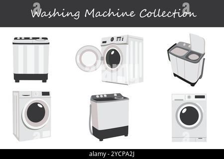 collection de machine à laver dans différentes poses. Illustration vectorielle. Illustration de Vecteur