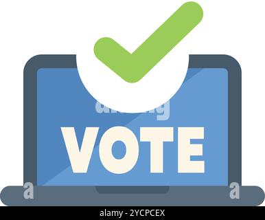 Ordinateur portable affichant le mot vote à l'écran et un symbole de coche verte, parfait pour illustrer le vote en ligne Illustration de Vecteur