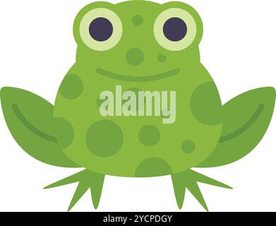Joyeuse grenouille verte est assise et souriante dans cette conception de personnage de dessin animé Illustration de Vecteur
