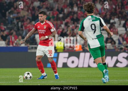 Lisbonne, Portugal. 23 octobre 2024. Nicolas Otamendi de SL Benfica (G) et Ayase Ueda de Feyenoord Rotterdam (d) en action lors de la phase de la Ligue des Champions de l'UEFA Journée 3 entre Benfica et Feyenoord au Estádio da Luz à Lisbonne, Portugal. 10/23/2024 crédit : Brazil photo Press/Alamy Live News Banque D'Images