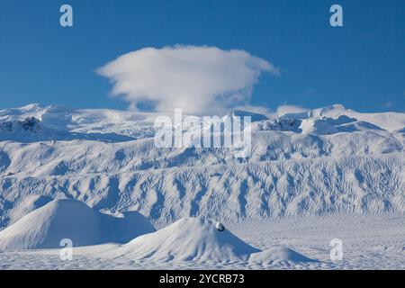 Vatnajoekull, vue sur le plus grand glacier d'Europe, Parc National de Skaftafell, hiver, Islande Banque D'Images