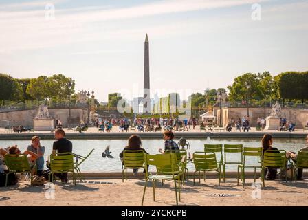 Personnes se relaxant dans le jardin des Tuileries Banque D'Images