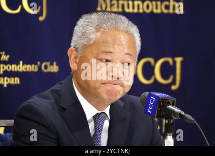 Tokyo, Japon. 24 octobre 2024. Nobuyuki Baba, leader du Japan innovation Party, prononce un discours au Club des correspondants étrangers du Japon à Tokyo le jeudi 24 octobre 2024, alors que le vote des élections législatives aura lieu le 27 octobre. (Photo de Yoshio Tsunoda/AFLO) Banque D'Images