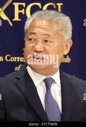 Tokyo, Japon. 24 octobre 2024. Nobuyuki Baba, leader du Japan innovation Party, prononce un discours au Club des correspondants étrangers du Japon à Tokyo le jeudi 24 octobre 2024, alors que le vote des élections législatives aura lieu le 27 octobre. (Photo de Yoshio Tsunoda/AFLO) Banque D'Images