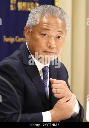 Tokyo, Japon. 24 octobre 2024. Nobuyuki Baba, leader du Japan innovation Party, prononce un discours au Club des correspondants étrangers du Japon à Tokyo le jeudi 24 octobre 2024, alors que le vote des élections législatives aura lieu le 27 octobre. (Photo de Yoshio Tsunoda/AFLO) Banque D'Images