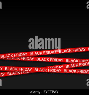 Rubans rouges 3d pour la vente Black Friday sur fond de mur de briques foncées. Rubans croisés. Éléments graphiques pour grande vente. Illustration vectorielle. Illustration de Vecteur