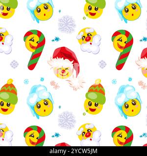 Modèle sans couture de thème de Noël avec dessin animé smiley sur fond blanc Illustration de Vecteur