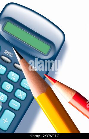 Calculatrice et crayon Banque D'Images