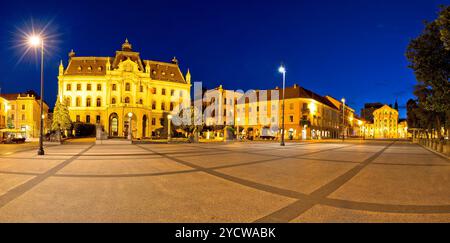 La place de Ljubljana et points de repère soir vue panoramique Banque D'Images