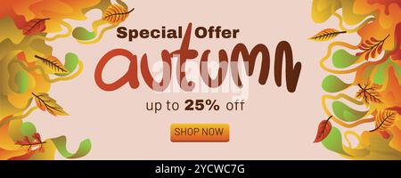 Modèle de vente d'automne avec fond abstrait liquide et design de feuille. concept d'offre spéciale d'automne avec vecteur de modèle de bannière de fond abstrait Illustration de Vecteur