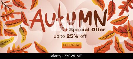 Modèle de vente d'automne avec formes liquides et conception de feuilles. concept d'offre spéciale d'automne avec illustration vectorielle de modèle de bannière de fond abstrait Illustration de Vecteur