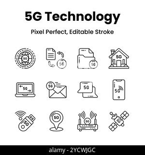 Révolutionnez vos conceptions avec nos icônes de réseau 5G inspirez l'innovation et véhiculez l'essence de la technologie de pointe à travers une collection organisée de Illustration de Vecteur