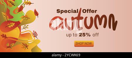 Modèle de vecteur de vente d'automne avec fond liquide et feuilles colorées. concept d'offre spéciale d'automne avec modèle de bannière de fond abstrait vecto Illustration de Vecteur