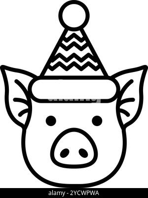 Un cochon portant un chapeau et un chapeau de père noël Illustration de Vecteur