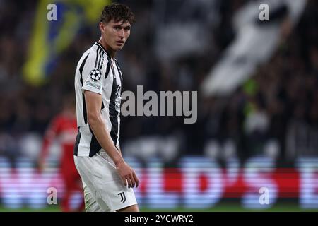 Nicolo Savona de la Juventus FC regarde pendant le match de football de l'UEFA Champions League entre la Juventus FC et le VfB Stuttgart au stade Allianz le 22 octobre 2024 à Turin, en Italie . Banque D'Images