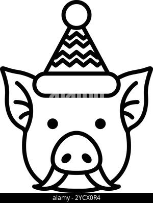 Un cochon portant un chapeau de Père Noël Illustration de Vecteur