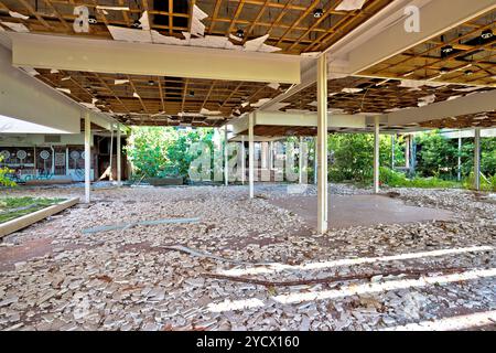 Krk, Croatia, August 31 2017: Abandoned and destructed luxury hotel Palace Haludovo in Malinska, Island of Krk, Croatia. In 1970's and 1980's it was t Stock Photo