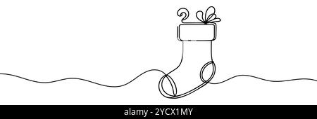 Continu une ligne de chaussette de noël suspendue en silhouette sur un fond blanc. Illustration de Vecteur