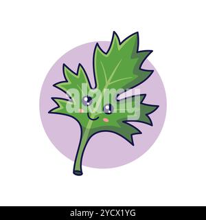 Concept d'herbes fraîches. Mignon personnage de feuille de persil Kawaii. Illustration d'icône de dessin animé vectoriel. Persil personnage dans le style doodle. Isolé sur backgr blanc Illustration de Vecteur