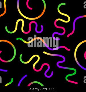 Ensemble de formes de dégradé coloré sans couture abstrait vectoriel. Eléments Squiggly Design. Graphique avec des lignes ondulées en couleurs arc-en-ciel. Motif d'onde fluide coloré Illustration de Vecteur