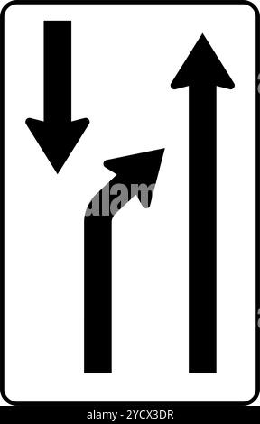 Deux voies fusionnent en une seule dans mon sens de conduite, panneaux d'information, panneaux routiers en Autriche (allemand : Straßenverkehrsordnung) Illustration de Vecteur