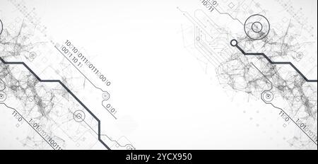 Contexte abstrait sur des sujets technologiques et scientifiques. Effet plexus avec divers détails techno. Vecteur dessiné à la main. Illustration de Vecteur