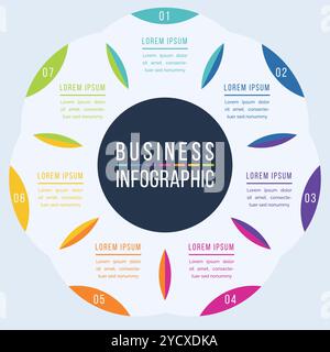 Cercle modèle infographique 7 étapes, objets, éléments ou options infographie de conception d'entreprise Illustration de Vecteur