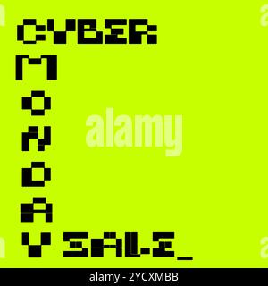 Bannière Cyber monday dans le style de jeu vidéo d'arcade rétro. Typographie d'arcade sur fond de couleur vive acide. Bannière de vente avec espace de copie. Illustration de Vecteur