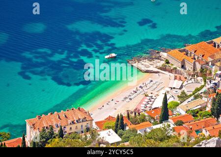 Plage de Banje à Dubrovnik vue aérienne Banque D'Images