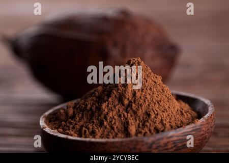 Les fèves de cacao et de poudre et de l'alimentation contexte dessert Banque D'Images