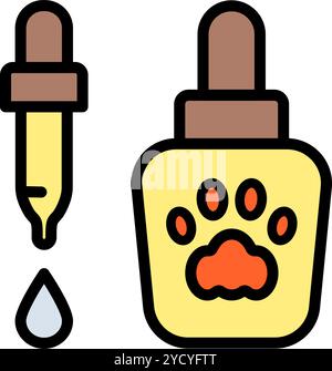 Icône gouttes pour les yeux et les oreilles d'animal familier. Signe modifiable de couleur vectorielle de médicament pipette vétérinaire essentiel pour la santé et le bien-être des animaux de compagnie. L'icône de toilettage est Illustration de Vecteur