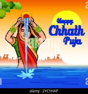 Illustration de Happy Chhath Puja vacances de fond pour le festival du soleil de l'Inde Illustration de Vecteur