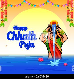 Illustration de Happy Chhath Puja vacances de fond pour le festival du soleil de l'Inde Illustration de Vecteur