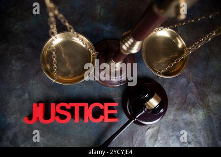 Concept de la justice, Cour gavel,thème Droit, mallet de juge Banque D'Images