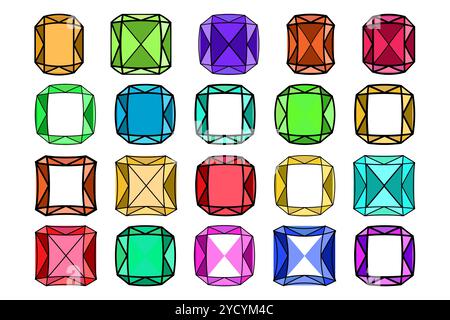 Collection colorée de diamants de pierres précieuses dans le style dessin animé Illustration de Vecteur