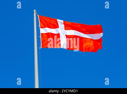 Drapeau du Danemark agitant au vent contre le ciel Banque D'Images