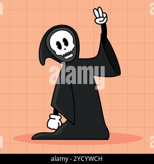 Sombre personnage de dessin animé de faucheuse faisant signe de paix, vecteur Illustration de Vecteur
