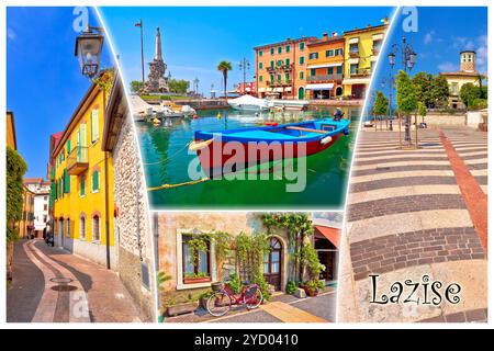 Ville du lac de Garde de Lazise carte postale touristique avec étiquette de nom Banque D'Images