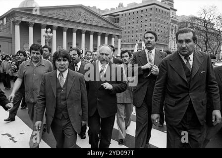 Lorenzo Miguel, leader syndical argentin, aux funérailles de José Ignacio Rucci, Buenos Aires, Argentine, 26 septembre 1973. Banque D'Images