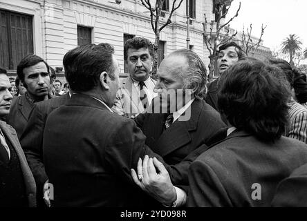 Lorenzo Miguel, leader syndical argentin, aux funérailles de José Ignacio Rucci, Buenos Aires, Argentine, 26 septembre 1973. Banque D'Images